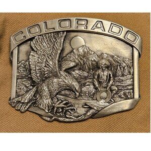 Vintage 1984 Pewter Colorado Eagle Gold Panning Siskiyou Belt Buckle